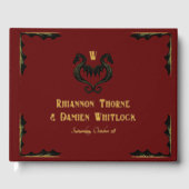 Red Black Gold Dragon Monogram Fantasy Wedding Gastenboek (Voorkant)