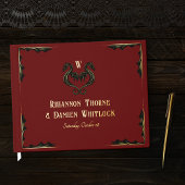 Red Black Gold Dragon Monogram Fantasy Wedding Gastenboek