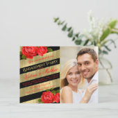 Red Black Gold Engagement Party Kaart (Staand voorkant)