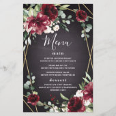 Red Black Gold Floral Elegant Wedding Menu Kaarten (Voorkant)