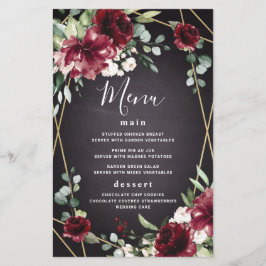 Red Black Gold Floral Elegant Wedding Menu Kaarten