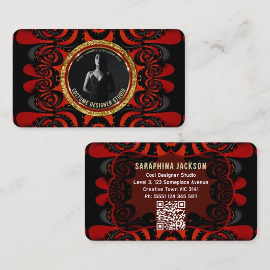 Red Black + Gold Funky Gothic Creative Visitekaartje (Voorkant / Achterkant)