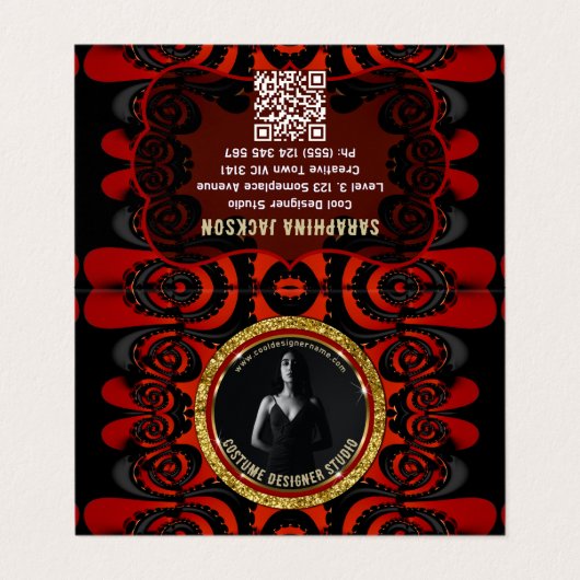 Red Black + Gold Funky Gothic Creative Visitekaartje (Buitenkant ongevouwen)