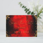 Red Black Gold Geometric Weddenschap bespaart de d Save The Date (Staand voorkant)