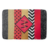 Red Black Gold Glitter Brush Stroke Monogramed Badmat (Voorkant)
