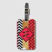 Red Black Gold Glitter Brush Stroke Monogramed Bagagelabel (Voorkant (verticaal))