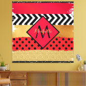 Red Black Gold Glitter Brush Stroke Monogramed Canvas Afdruk (Insitu (Woonkamer))