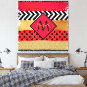 Red Black Gold Glitter Brush Stroke Monogramed Canvas Afdruk (Insitu (Slaapkamer))