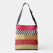 Red Black Gold Glitter Brush Stroke Monogramed Crossbody Tas (Achterkant)