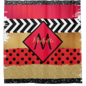 Red Black Gold Glitter Brush Stroke Monogramed Douchegordijn (Voorkant)