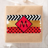 Red Black Gold Glitter Brush Stroke Monogramed Etiket (Insitu)