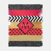 Red Black Gold Glitter Brush Stroke Monogramed Fleece Deken (Voorkant)