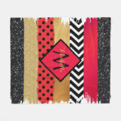Red Black Gold Glitter Brush Stroke Monogramed Fleece Deken (Voorkant (Horizontaal))