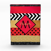 Red Black Gold Glitter Brush Stroke Monogramed Fotoblokken (Voorkant)