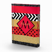 Red Black Gold Glitter Brush Stroke Monogramed Fotoblokken (Rechts)