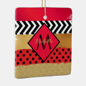 Red Black Gold Glitter Brush Stroke Monogramed Keramisch Ornament (Rechts)