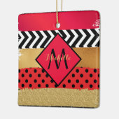 Red Black Gold Glitter Brush Stroke Monogramed Keramisch Ornament (Links)