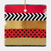 Red Black Gold Glitter Brush Stroke Monogramed Keramisch Ornament (Achterkant)