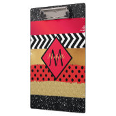 Red Black Gold Glitter Brush Stroke Monogramed Klembord (Links)