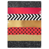 Red Black Gold Glitter Brush Stroke Monogramed Klembord (Achterkant)