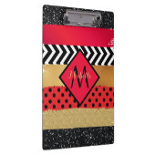 Red Black Gold Glitter Brush Stroke Monogramed Klembord (Rechts)
