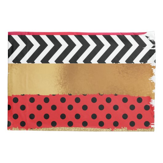 Red Black Gold Glitter Brush Stroke Monogramed Kussensloop (Achterkant)