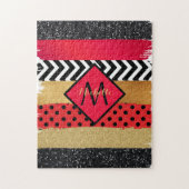 Red Black Gold Glitter Brush Stroke Monogramed Legpuzzel (Verticaal)