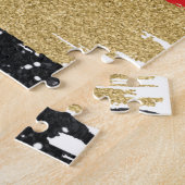 Red Black Gold Glitter Brush Stroke Monogramed Legpuzzel (Zijkant)