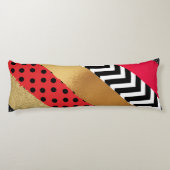 Red Black Gold Glitter Brush Stroke Monogramed Lichaamskussen (Achterkant)