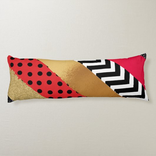 Red Black Gold Glitter Brush Stroke Monogramed Lichaamskussen (Achterkant)