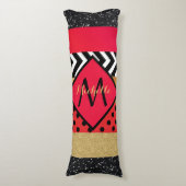 Red Black Gold Glitter Brush Stroke Monogramed Lichaamskussen (Voorkant Verticaal)