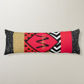 Red Black Gold Glitter Brush Stroke Monogramed Lichaamskussen (Voorkant)