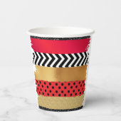 Red Black Gold Glitter Brush Stroke Monogramed Papieren Bekers (Achterkant)