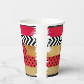 Red Black Gold Glitter Brush Stroke Monogramed Papieren Bekers (Links)