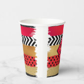 Red Black Gold Glitter Brush Stroke Monogramed Papieren Bekers (Rechts)