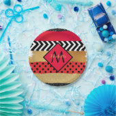 Red Black Gold Glitter Brush Stroke Monogramed Papieren Bordje (Feest)