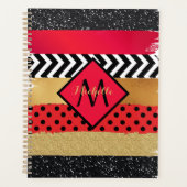 Red Black Gold Glitter Brush Stroke Monogramed Planner (Voorkant)