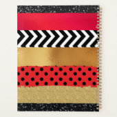 Red Black Gold Glitter Brush Stroke Monogramed Planner (Achterkant)