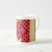 Red Black Gold Glitter Brush Stroke Monogramed Porselein Kop (Voorkant rechts)