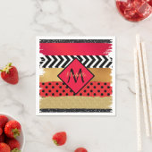 Red Black Gold Glitter Brush Stroke Monogramed Servet (Insitu)