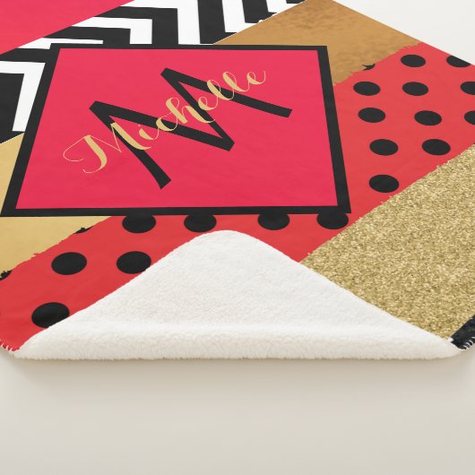 Red Black Gold Glitter Brush Stroke Monogramed Sherpa Deken (3/4)