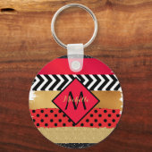 Red Black Gold Glitter Brush Stroke Monogramed Sleutelhanger (Voorkant)