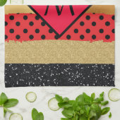 Red Black Gold Glitter Brush Stroke Monogramed Theedoek (Gevouwen)