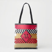Red Black Gold Glitter Brush Stroke Monogramed Tote Bag (Voorkant)