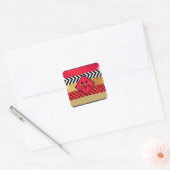 Red Black Gold Glitter Brush Stroke Monogramed Vierkante Sticker (Envelop)