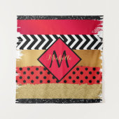 Red Black Gold Glitter Brush Stroke Monogramed Wandkleed (Voorkant)