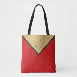 Red Black Gold Glitter Chic Monogram op maat Tote Bag