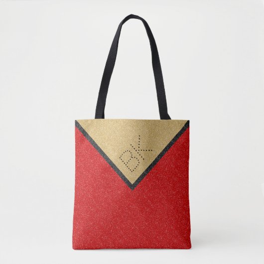 Red Black Gold Glitter Chic Monogram op maat Tote Bag (Voorkant)