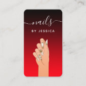 Red Black Gold Glitter Marble Nail Artist QR Code Visitekaartje (Voorkant)