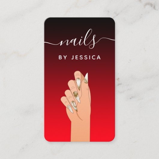 Red Black Gold Glitter Marble Nail Artist QR Code Visitekaartje (Voorkant)